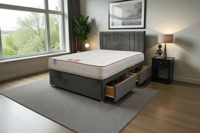 "Sarah Plush Bed Set With Mattress, 2 Drawers Same Side & 24""Headboard"