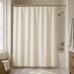 Cream Polyester 180x200 Shower Curtain w/ Rings