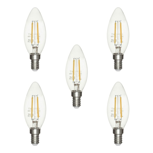 BHS 5 Pack of 4 Watt LED Vintage Style SES E14 Candle Light Bulb Clear Cool White 5