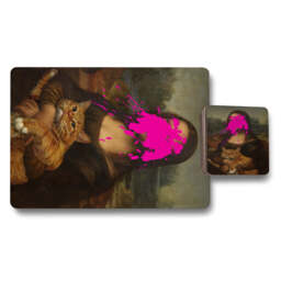 Placemat And Coaster Set Of Twelve With Designer Artwork And Wood Bottom