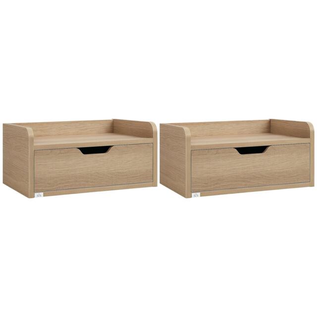 HOMCOM Floating Nightstands Set of 2, Wall Mounted Bedside Table with Storage Drawer for Bedroom, Natural