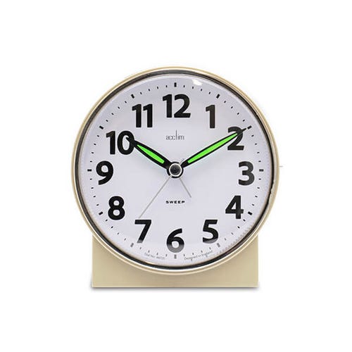 Acctim Micah Alarm Clock, Analogue Display, Non-Ticking, Blue LED Backlight Gold Champagne