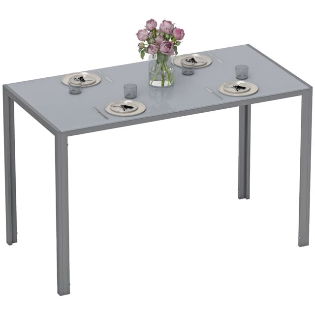 HOMCOM Modern Rectangular 4 Seater Dining Table with Tempered Glass Top Grey Grey
