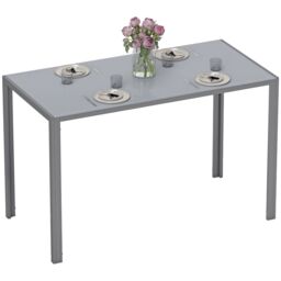 HOMCOM Modern Rectangular 4 Seater Dining Table with Tempered Glass Top Grey Grey