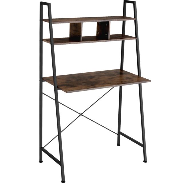 Desk Exeter - overhead storage shelves, 3 compartments Brown Industrial wood dark, rustic 85,50 x 46,50 x 140 cm 1