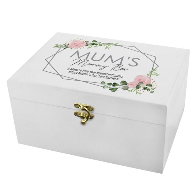 Personalised Abstract Rose White Wooden Keepsake Box White