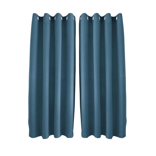 Sea Blue Linen Blackout Eyelet Curtains - 46 x 63 Inch Drop - 2 Panel