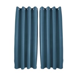 Sea Blue Linen Blackout Eyelet Curtains - 46 x 63 Inch Drop - 2 Panel