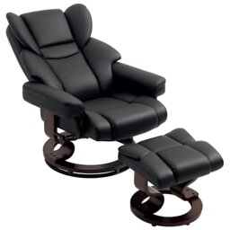 HOMCOM 360 Swivel Recliner Chair with Footstool, PU Leather Manual Recliner Armchair with Footstool, Solid Wood Base, Upholstered Reclining Chair for Living Room, Bedroom, Office, Black