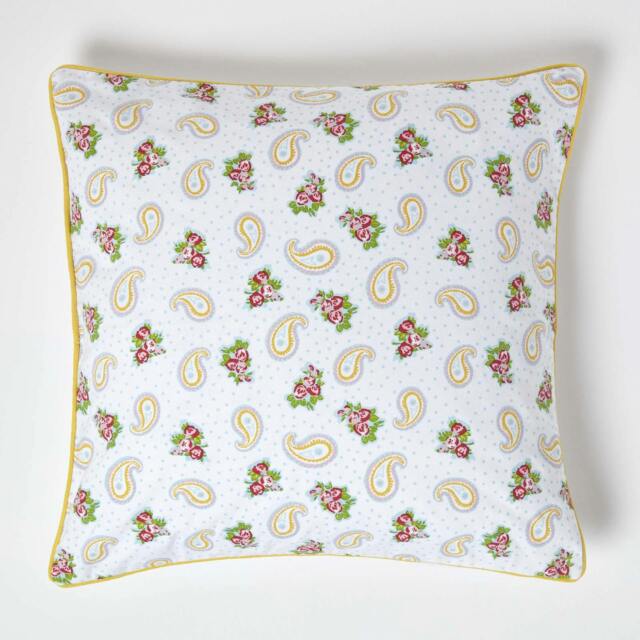 Homescapes Cotton Paisley and Dots Cushion Cover - 60 x 60 cm White White 60 x 60 cm
