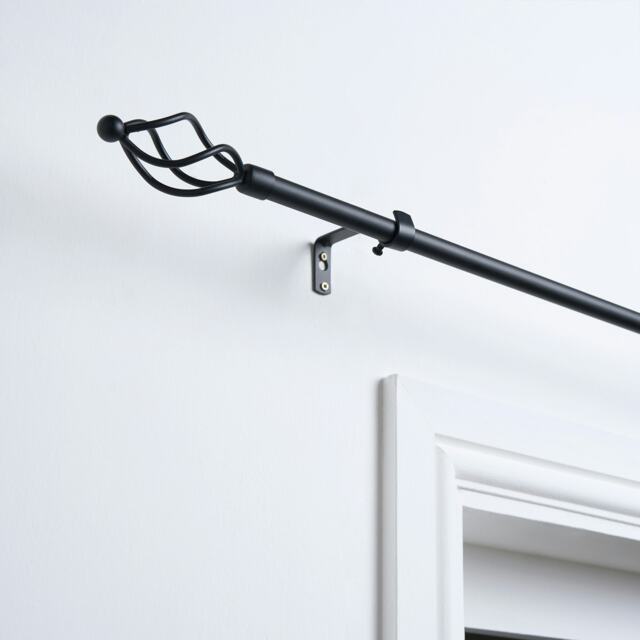 OHS Extendable Metal Finial Twist Ends Wall Mounted Rod Fittings Curtain Pole Black