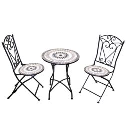 Mosaic Bistro Set with Folding Chairs, Ceramic Tile Outdoor Garden Furniture for Patio, Balcony and Terrace