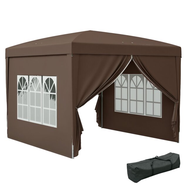Outsunny 3x3(m) Pop Up Gazebo Canopy Marquee w/ Carry Bag, Coffee