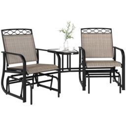 Outsunny 2-Person Outdoor Glider Rocker Chair with Center Table for Backyard Brown Brown