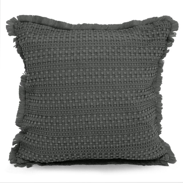 Soft Waffle Fringe Edge Cushion - 45cm x 45cm Grey Charcoal