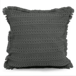 Soft Waffle Fringe Edge Cushion - 45cm x 45cm Grey Charcoal