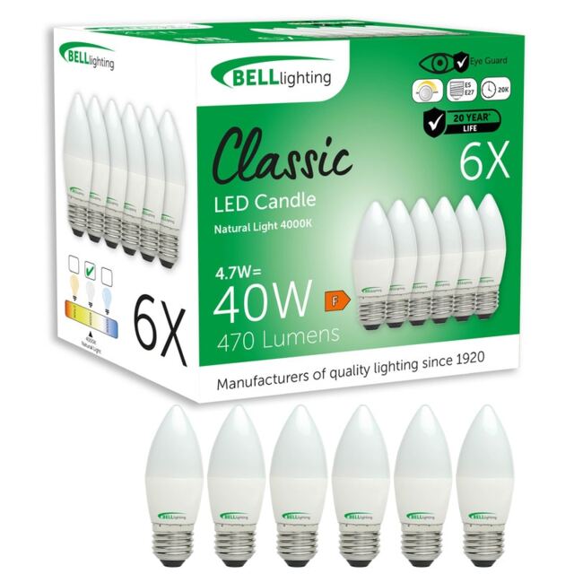 BELL Lighting E27 Dimmable LED Candle Natural White 4000K 4.7W Light Bulb