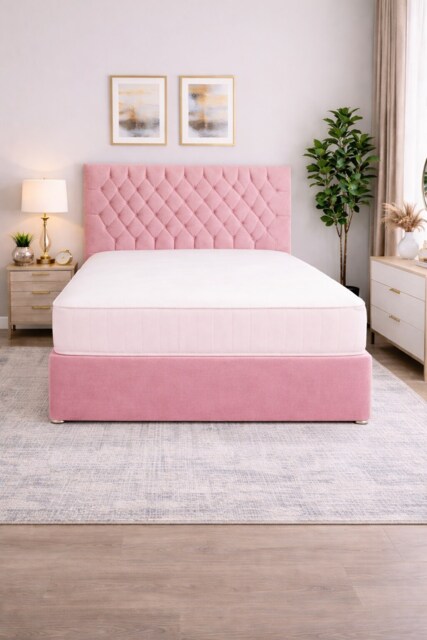 6FT Superking Watermelon Pink Coniston Divan Bed Set with Headboard & Orthopedic Mattress 2 Drawers One Each Side