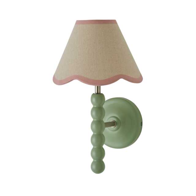 ValueLights Bobbin Green Wall Light with Pink Trim Shade and Bulb Green