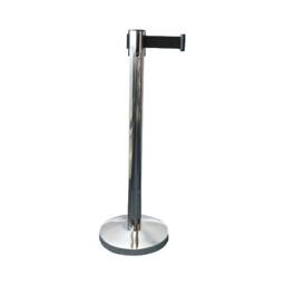 Silver Retractable Barrier Post with 2m Black Belt and Base