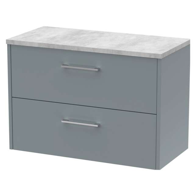 Balterley Winshill Contemporary 2 Drawer Wall Hung Vanity Unit with Laminate Worktop, Grey, 800mm