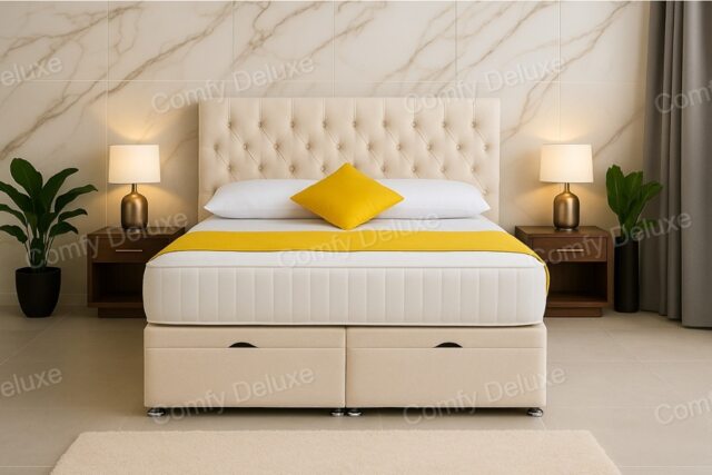 Lift Open Ottoman Cream Chesterfield Plush Velvet 3ft Single Bed Set