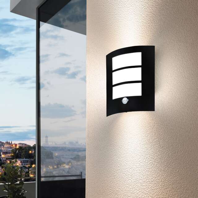 EGLO City 1-Light Black Outdoor Wall Lamp With Motion Sensor