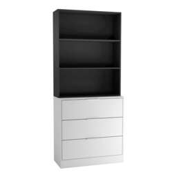 3 Drawer Tier Wooden Storage Chest Cabinet & Display Bookcase Shelving White White Drawers & Black Bookcase 1