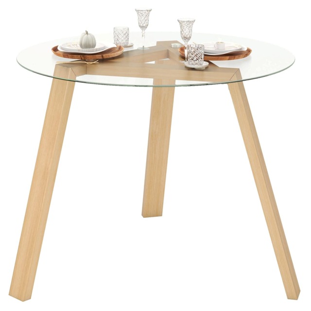 COSTWAY Kitchen Table Round Glass Dining Table for 4-Natural