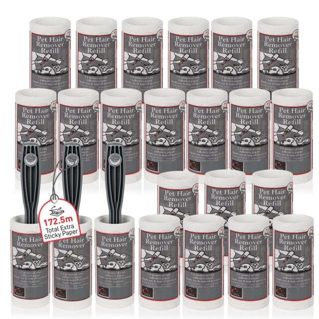 Caraselle 3 x Pet Hair Remover Lint Rollers & 20 Refills (total 172.5m, ≈1725+ Sheets Equivalent)