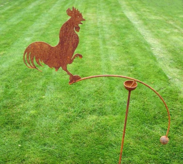 Cockerel Wind Rocker Single Bare Metal - Ready to Rust - Steel - L66 x W54 x H148.5 cm