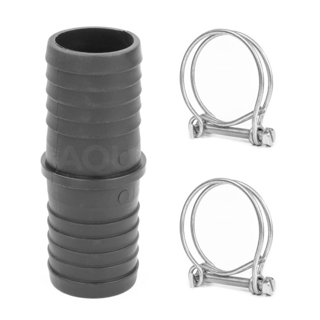 Pisces Inline Pond or Garden Barbed Hose Joiner 32mm x 32mm (1.25 inch) with 2x hose clips