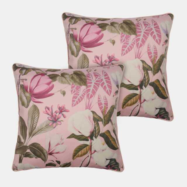 OHS 2 x Floral Botanics Matte Velvet Cushion Covers, 45x45cm - Blush Pink
