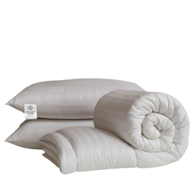 Opulent Home Striped 7.5 Tog Microfiber Summer Duvet and Pillow Set White Single