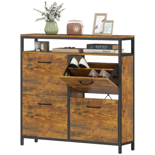Industrial 4 Drawer Shoe Storage Rack Hallway Organiser