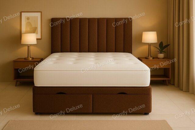 Ottoman Teddy Boucle Brown 2FT6 Small Single Foot Lift Bed Set