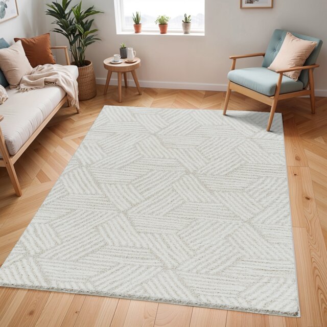 LIVABLISS Cloudy Shaggy-Geometric Soft Plush Pile Rug 160 x 213 cm Beige Grey