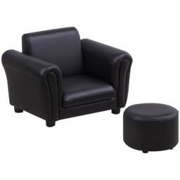 HOMCOM Kids Sofa Set, 2 Piece Children Armchair with Stool Nursery Black Black Black
