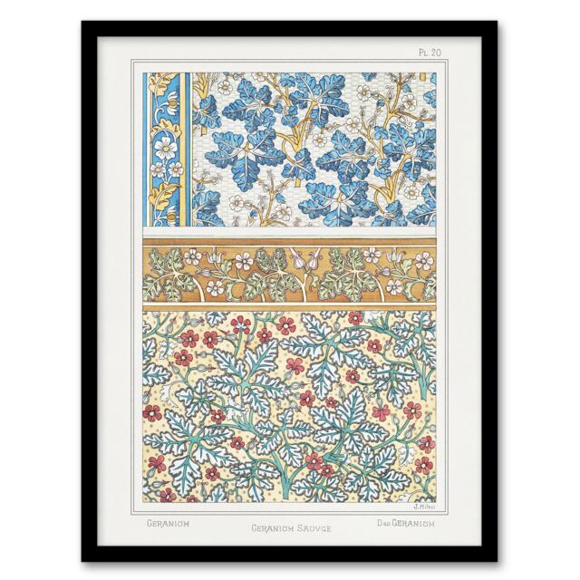 "Geranium Flower Patterns Vintage Floral Framed Wall Art Print Verneuil 12x16"""