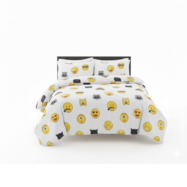 Emoji Print Duvet Cover Set Cool Playful Bedding with Pillowcases White King