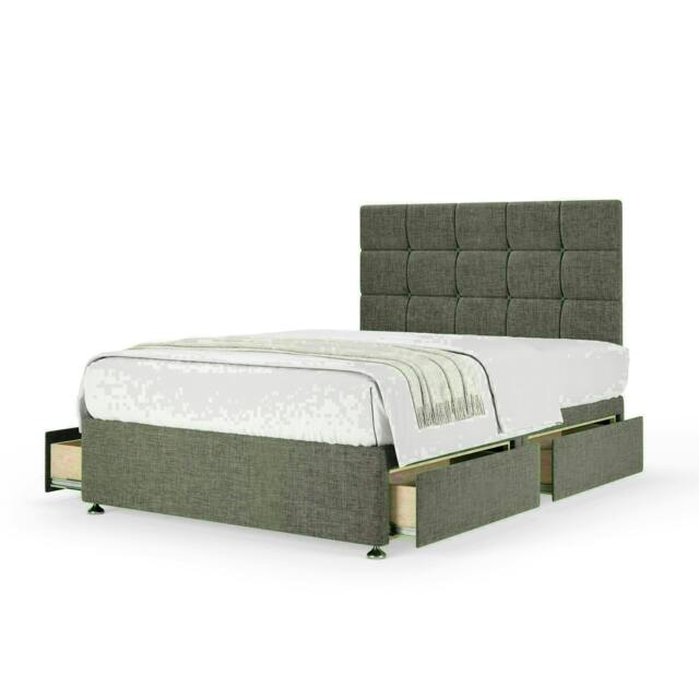 Slate Linen 4 Drawer Divan Base and Pearl Headboard Super King