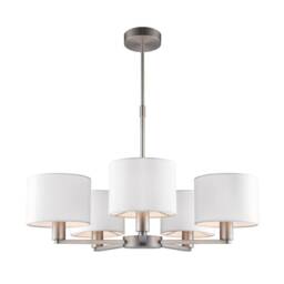 Daley 5 Light Multi Arm Ceiling Pendant Matt Nickel, Vintage White Silk Effect, E14