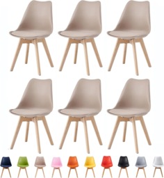 Set of 6 Dining Chairs with Solid Wooden Legs and Seat Cushion Pads in Brown - Eva by MCC