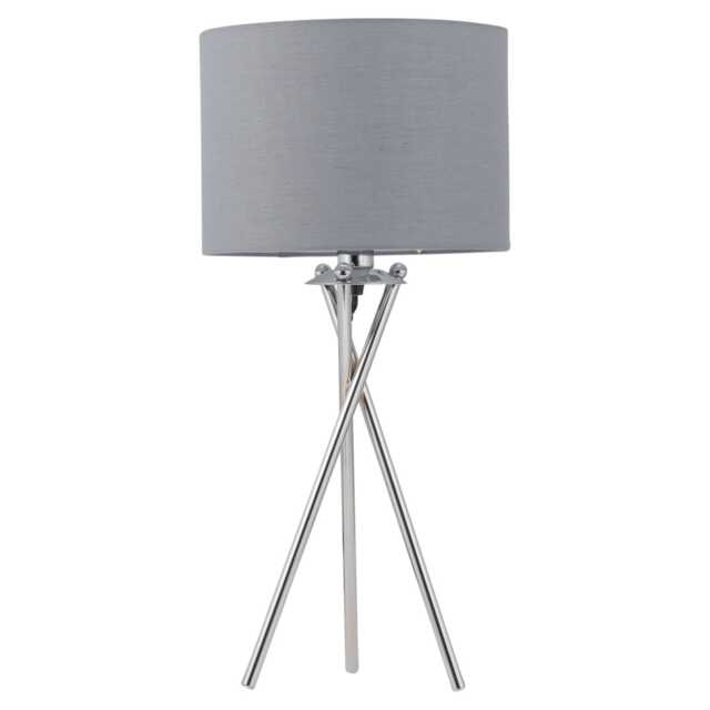 Chrome Tripod Table Lamp with Grey Cotton Shade Chrome Grey Large 1