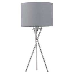 Chrome Tripod Table Lamp with Grey Cotton Shade Chrome Grey Large 1