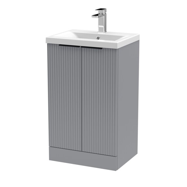 Balterley Fluted Front Floor Standing 2 Soft Close Door Bathroom Vanity Unit with 1 Tap Hole Basin, Handles Grey Satin Grey