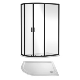 Balterley Left Hand Offset Quadrant Shower Suite with Safety Glass Enclosure & Tray Black Matt Black 2