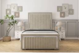 "Sloomy Boston Chrome Cream Plush Bed Frame With 50"" Upholstered Headboard 3' Single"