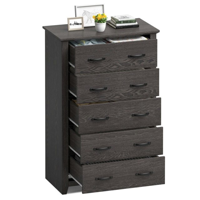 COSTWAY 5 Drawer Dresser Vertical Chest of Drawers Organizer Grey