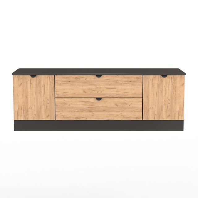 Norway 2 Door 2 Drawer Wide TV Unit in Gold Craft & Graphite (Ready Assembled) Grey Gold Craft & Graphite